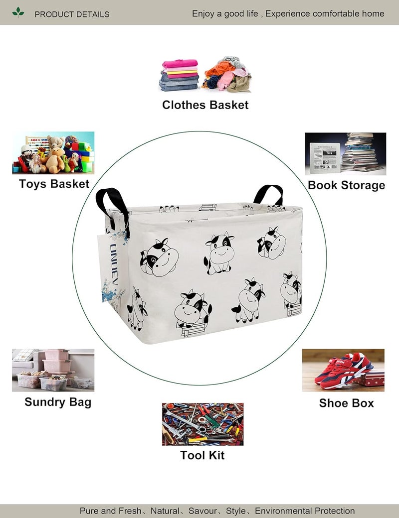 ONOEV Rectangular Folding Laundry Basket,Canvas Basket,Nersury Hamper,Suitable for Children,Office,Bedroom,Clothes,Toys Storage (REC Cow), 14.9’’L ×10.2’’W×9.05’’H inches - Image 3